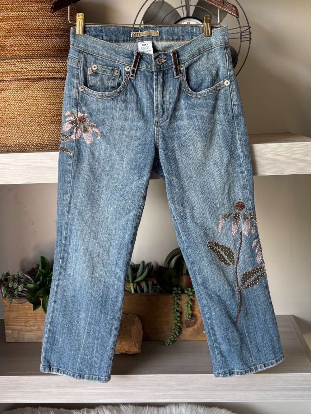 Vintage Z Cavaricci Flower Beaded Cropped Jeans (8)